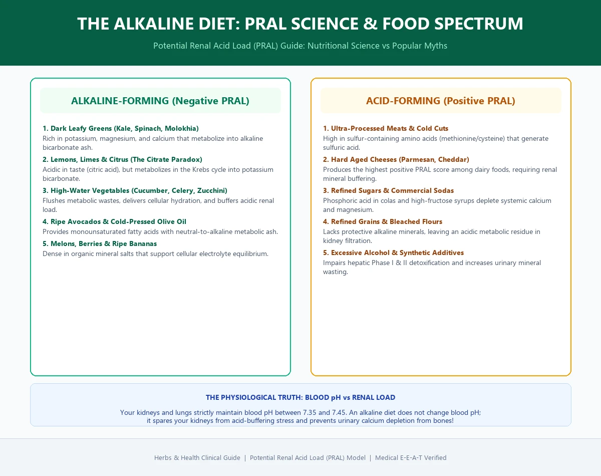 Alkaline Diet PRAL Potential Renal Acid Load Food Chart Infographic